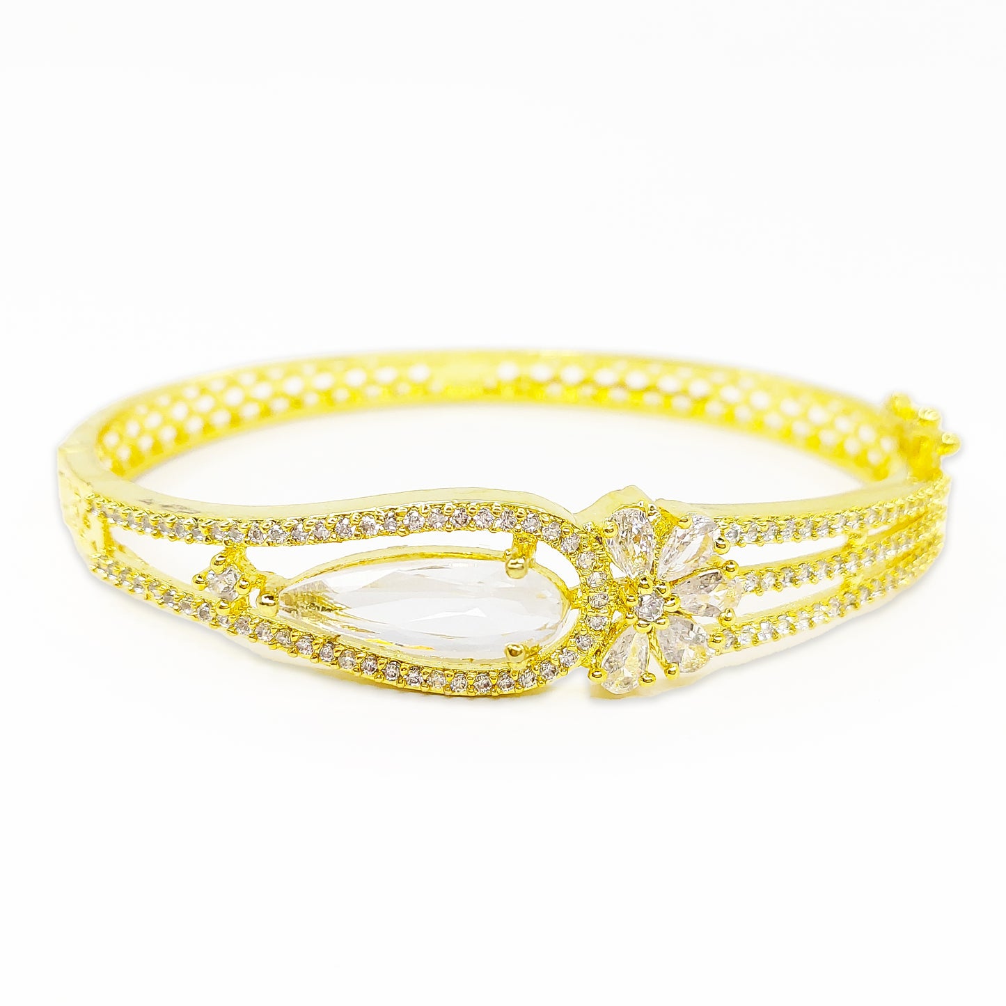 Gold Plated Zircon Contemporary American Diamond Studded Bracelet