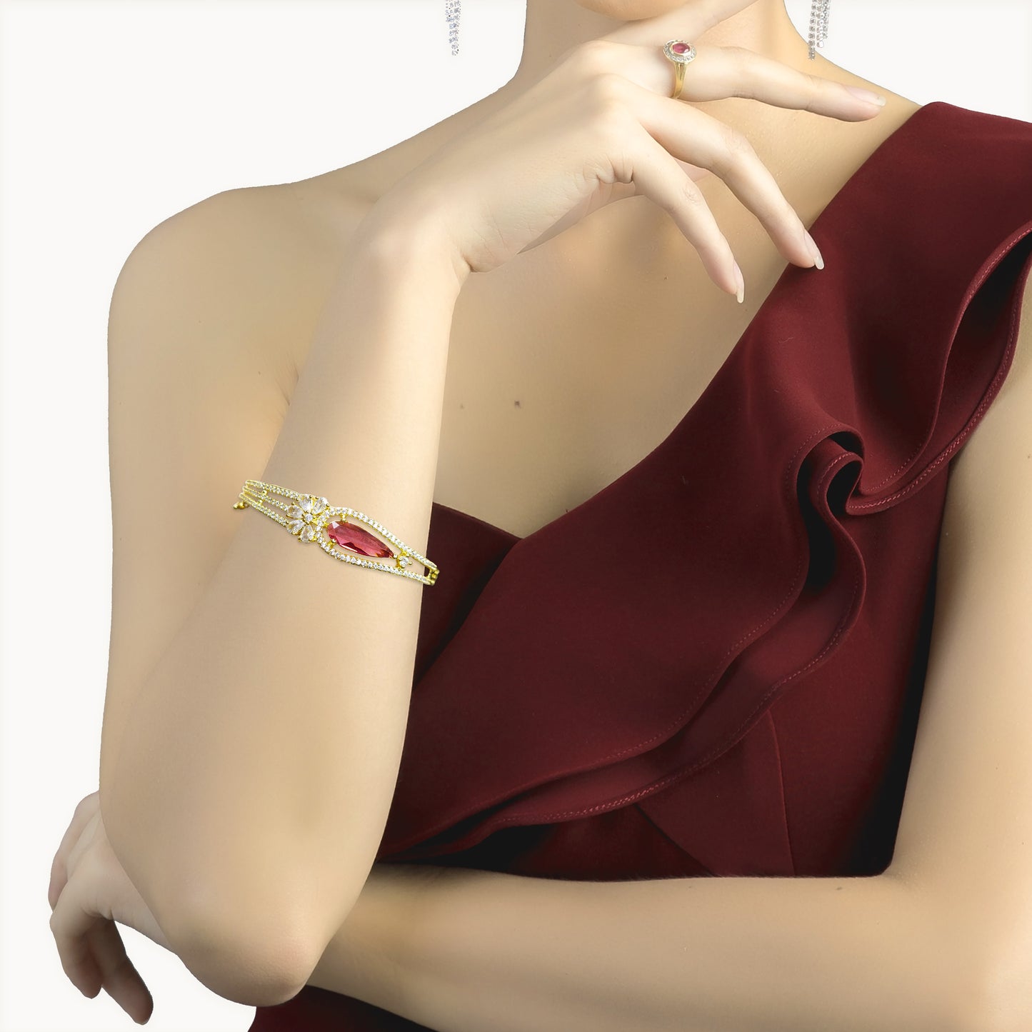 Gold Plated Zircon Contemporary American Diamond Studded Bracelet