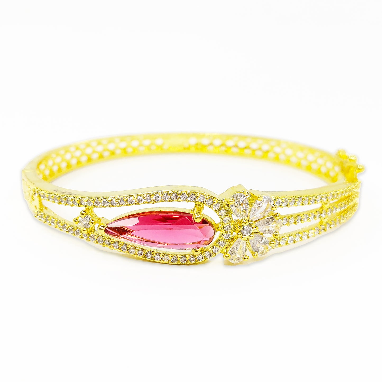 Gold Plated Zircon Contemporary American Diamond Studded Bracelet