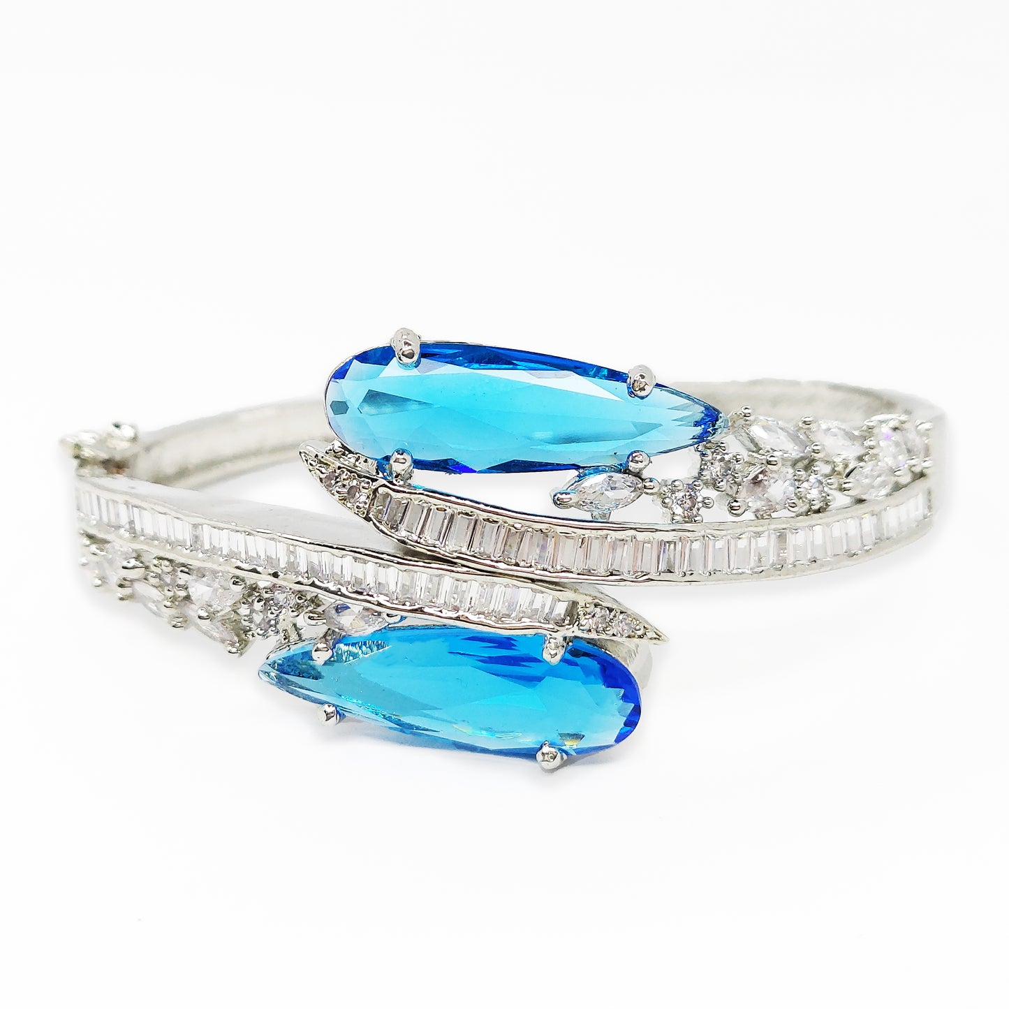 Rhodium Plated Silver Toned American Diamond Studded Kada Bracelet