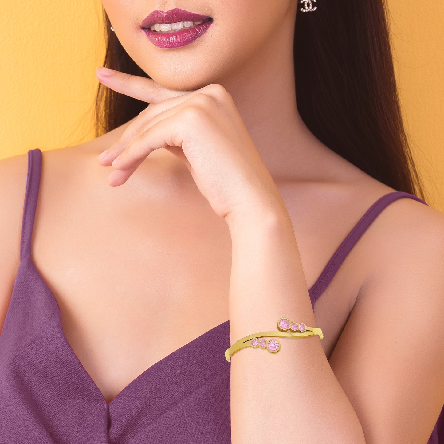 Gold Plated Sparkling American Diamond Anti Tarnish Bracelet