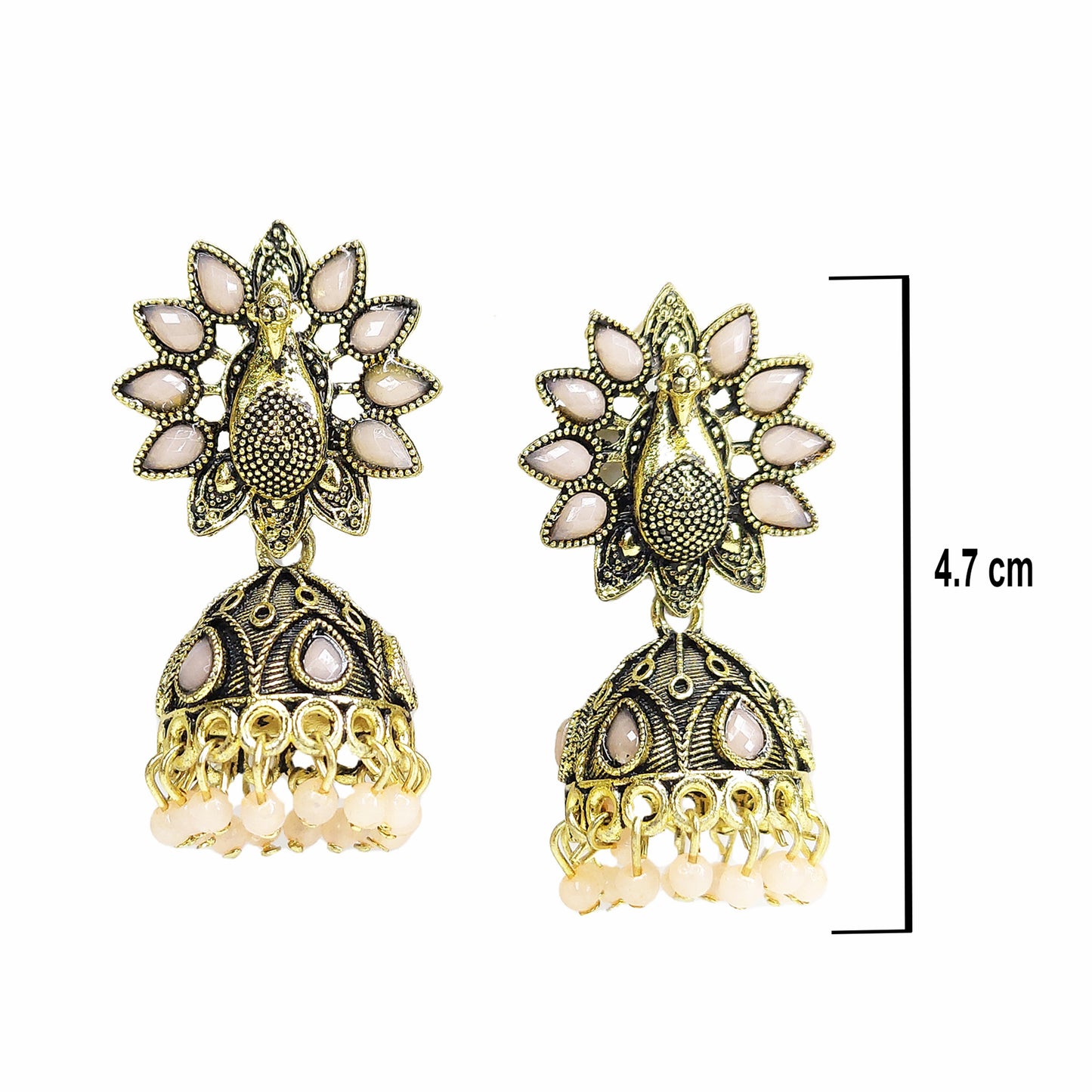 Traditional Elegant Peacock Design Meenakari Pearl Drop Brass Jhumki Earring
