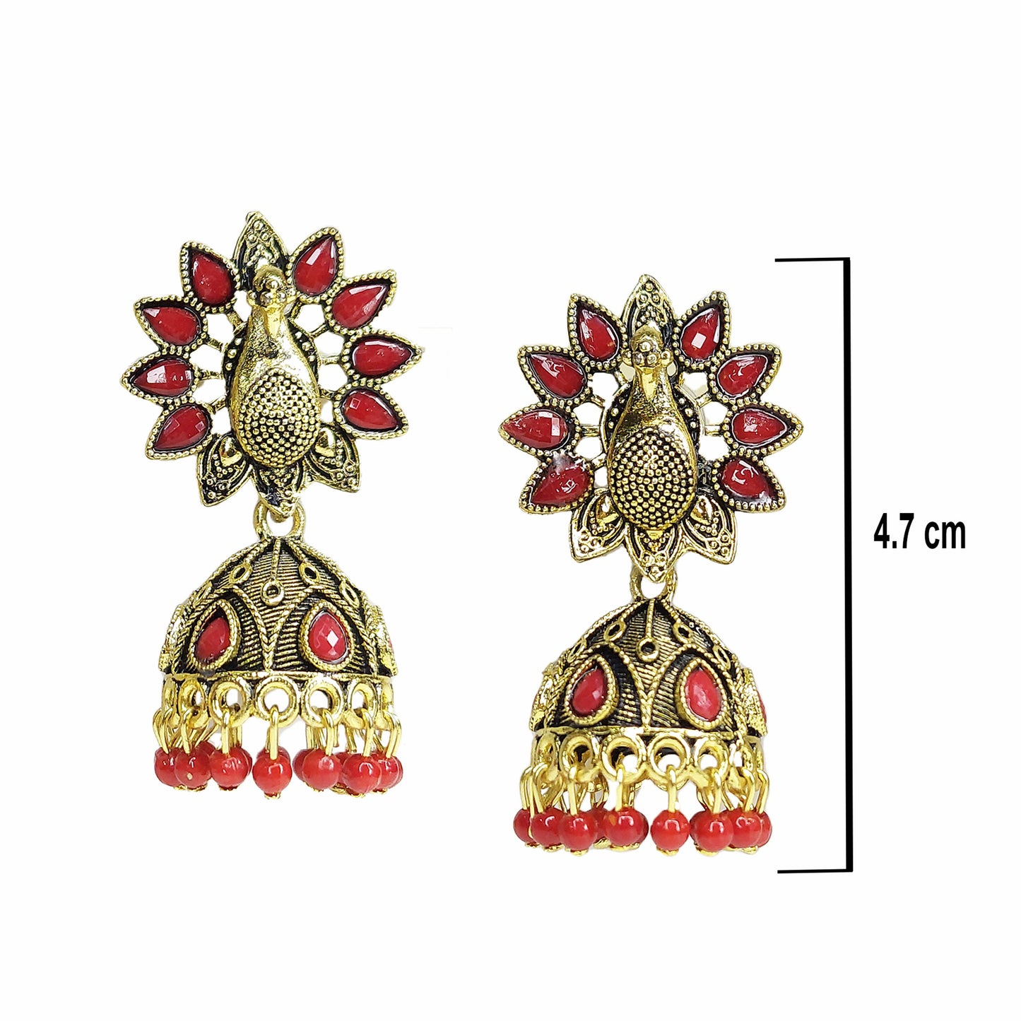 Traditional Elegant Peacock Design Meenakari Pearl Drop Brass Jhumki Earring