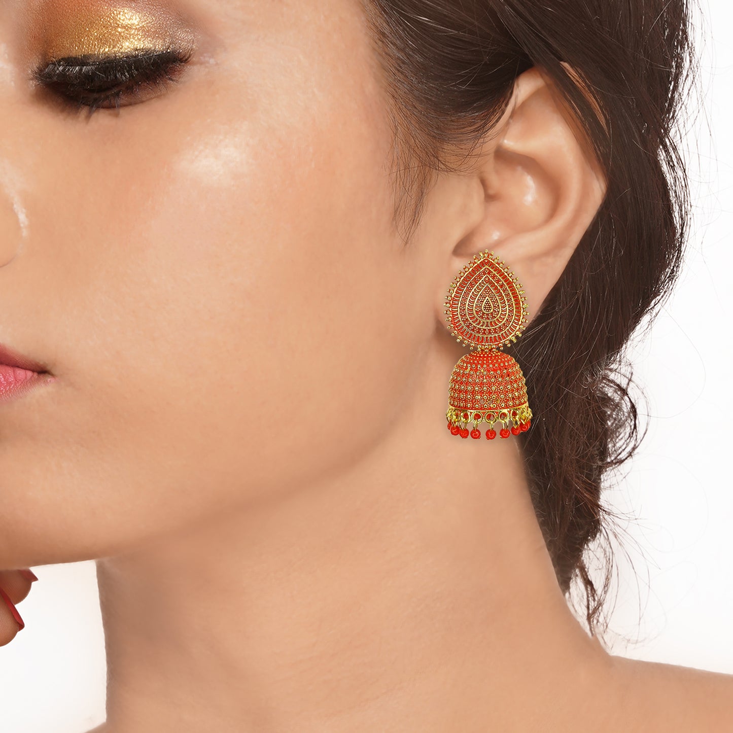 Traditional Latest Elegant Leaf Design Pearl Drop Brass Jhumki Earring, Drops & Danglers