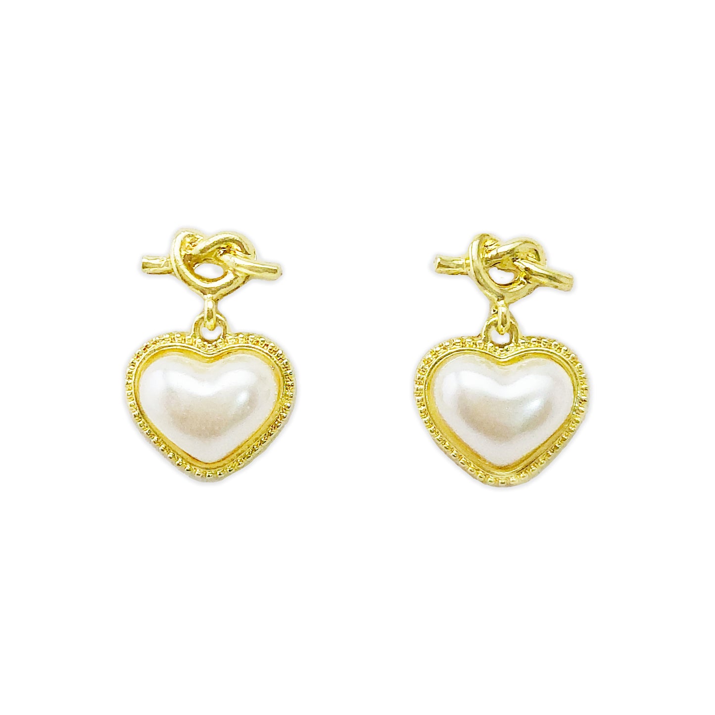 Gold Plated Sparkling Heart Shaped Mother of Pearl MOP Drop Earrings