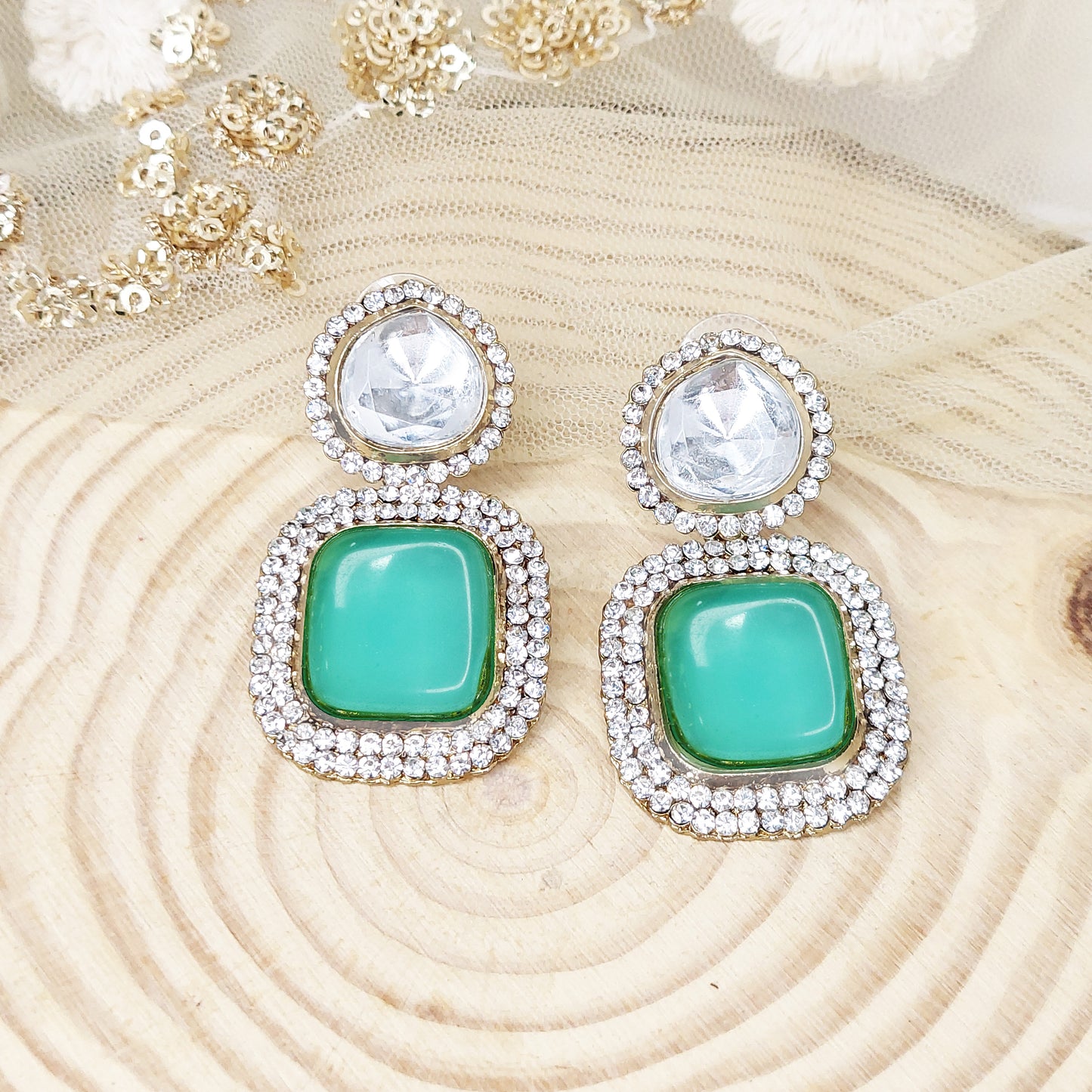 Designer Monalisa Austrian Diamonds with Golden Black Polish Dangler Earrings