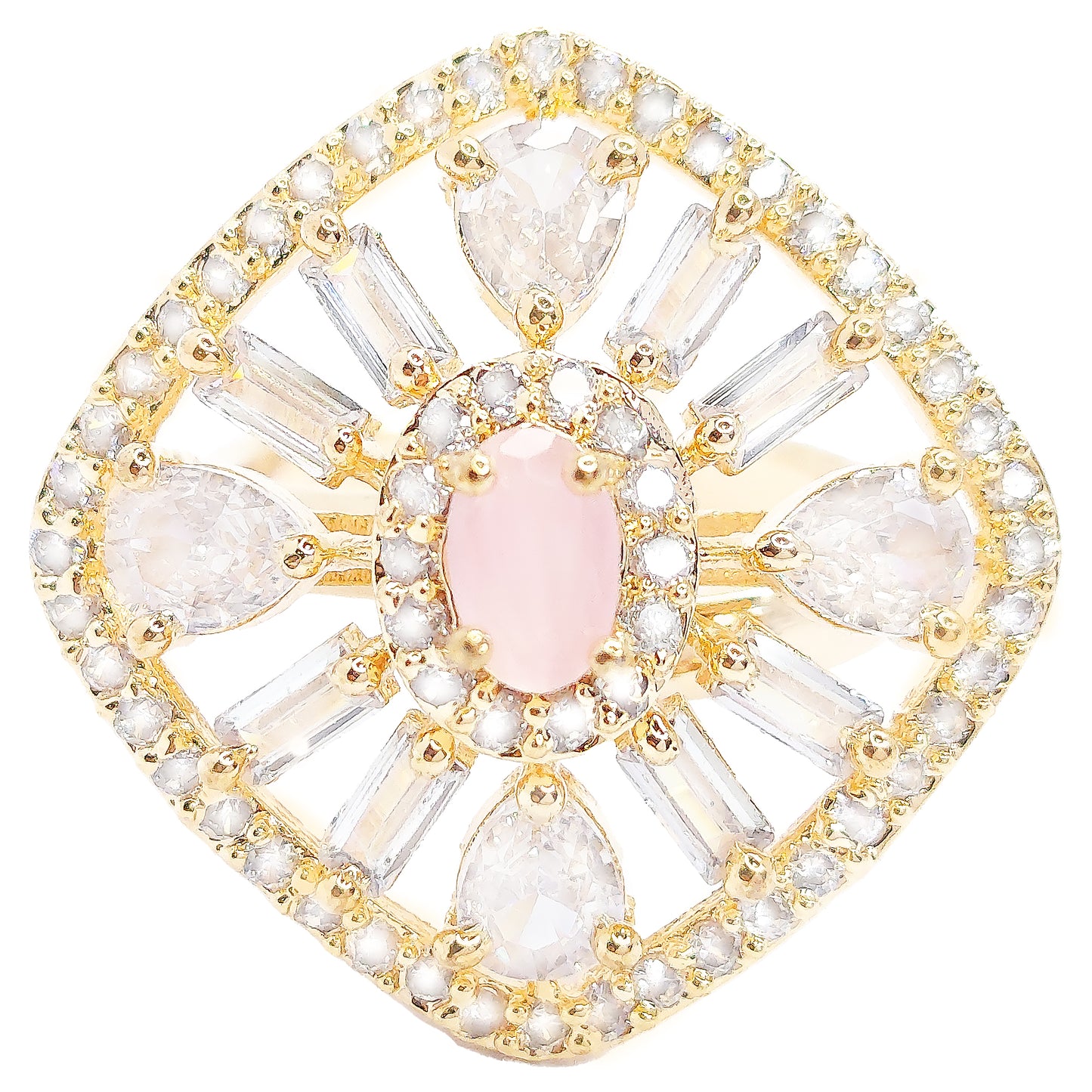 Rose Gold Plated CZ Sparkling Finger Ring with Pink Stone for Women