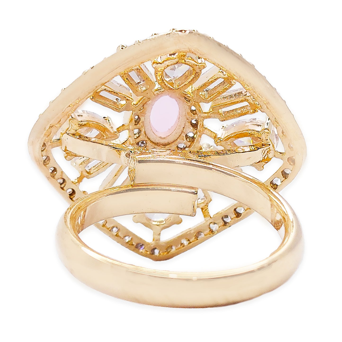 Rose Gold Plated CZ Sparkling Finger Ring with Pink Stone for Women