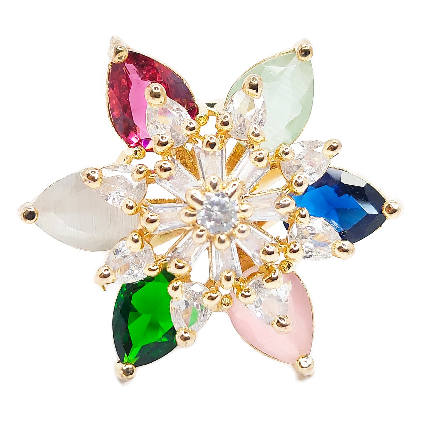 Rose Gold Plated American Diamond Studded Multicolor Adjustable Finger Ring