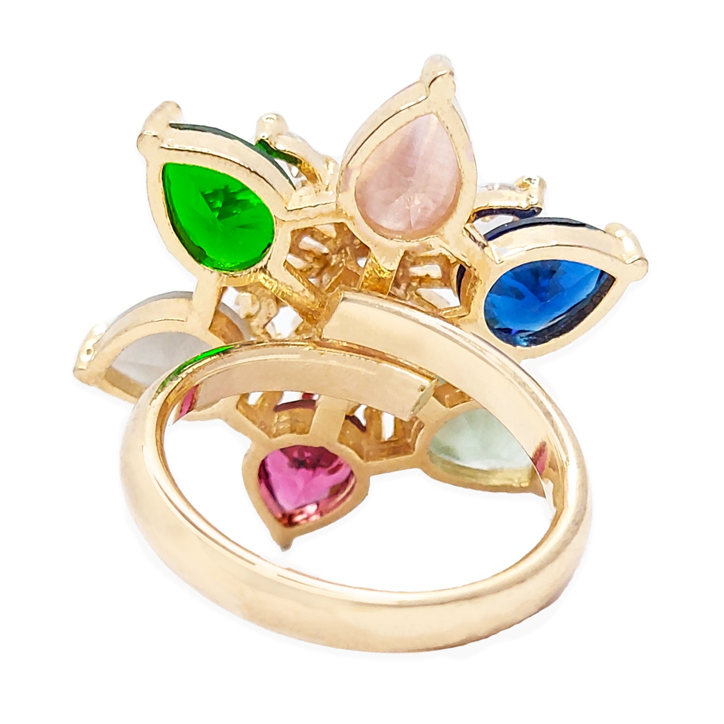 Rose Gold Plated American Diamond Studded Multicolor Adjustable Finger Ring