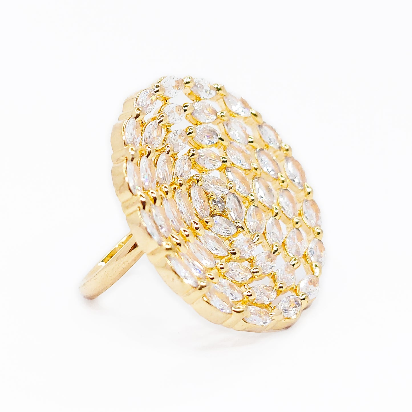 Rose Gold Plated American Diamond Studded Adjustable Finger Ring