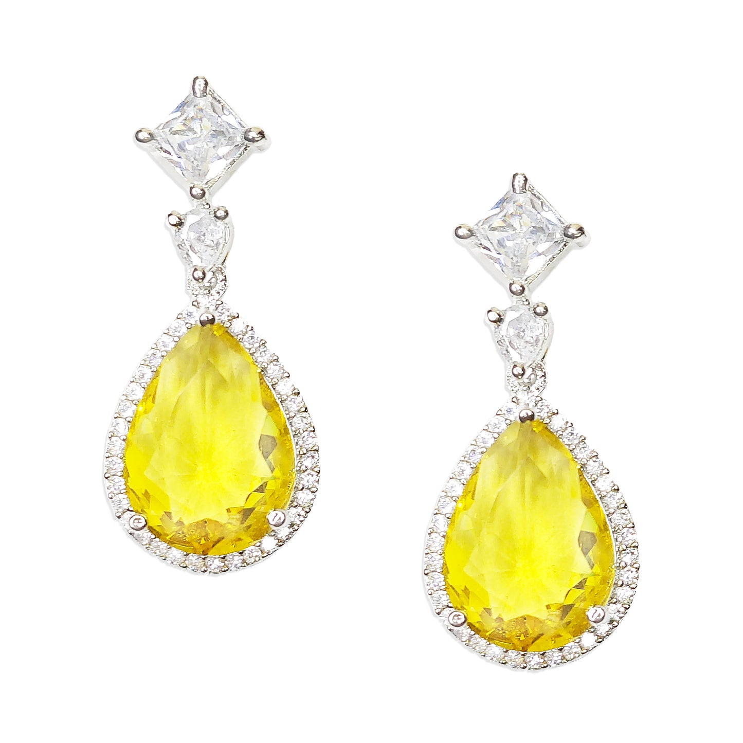 Rhodium Plated Designer American Diamond Studded Pendant Necklace with Earring Jewellery Set