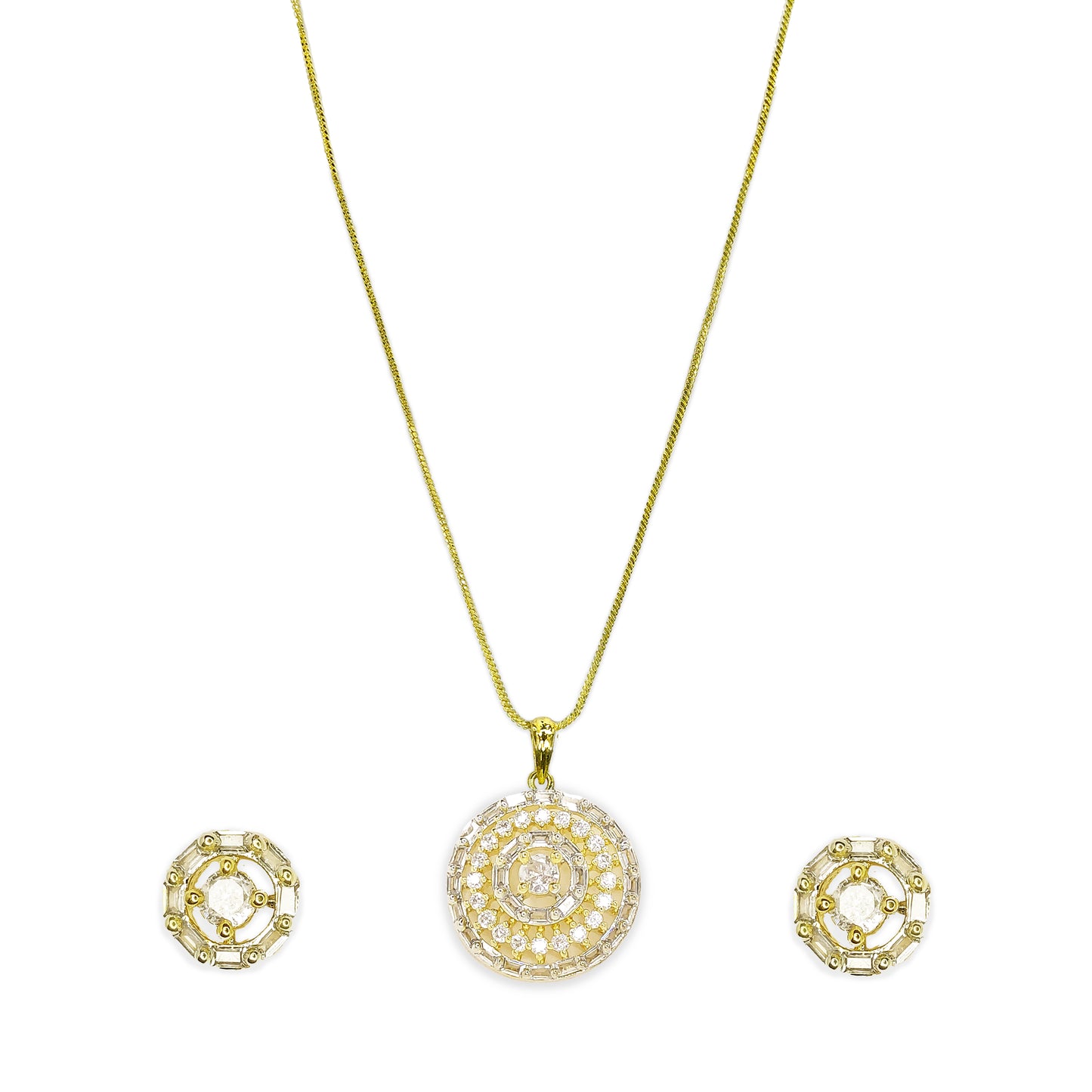 Gold Plated Elegant American Diamond Studded Pendant Set