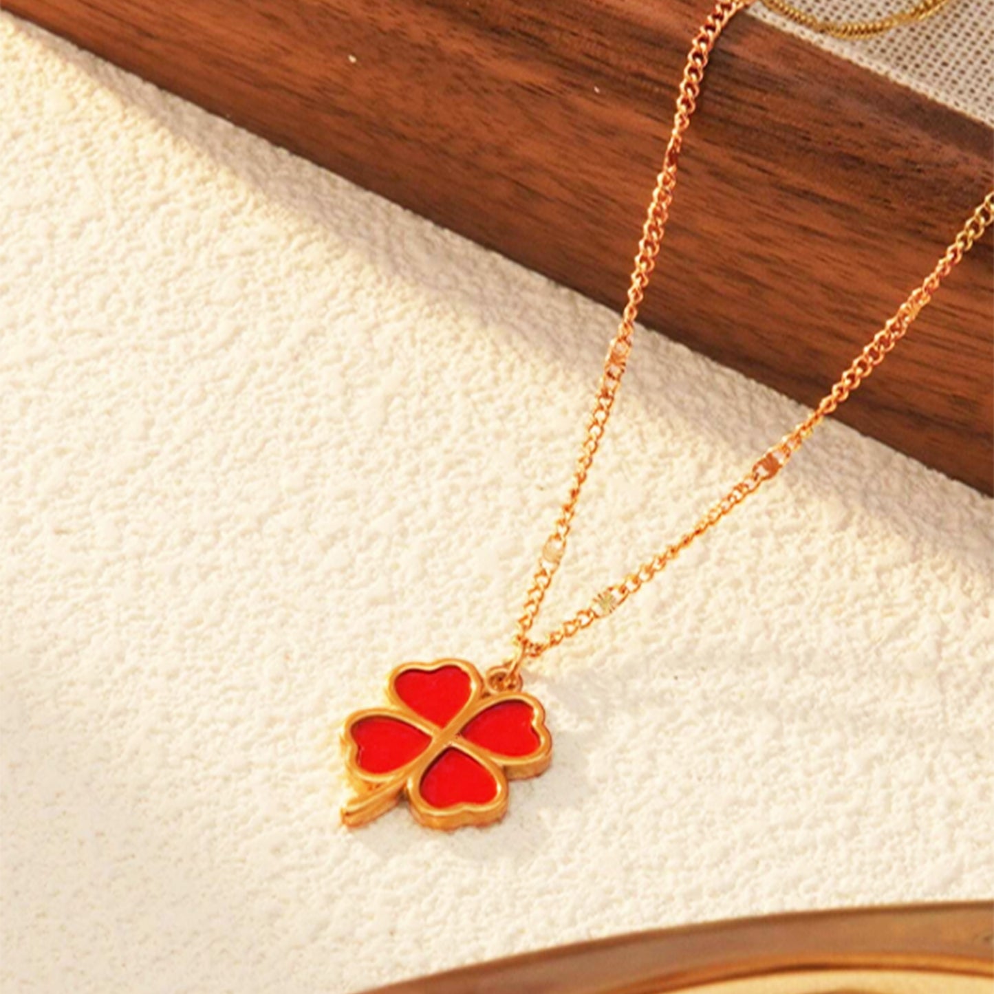 Four Petal Clover Stainless Steel Pendant with Gold Chain
