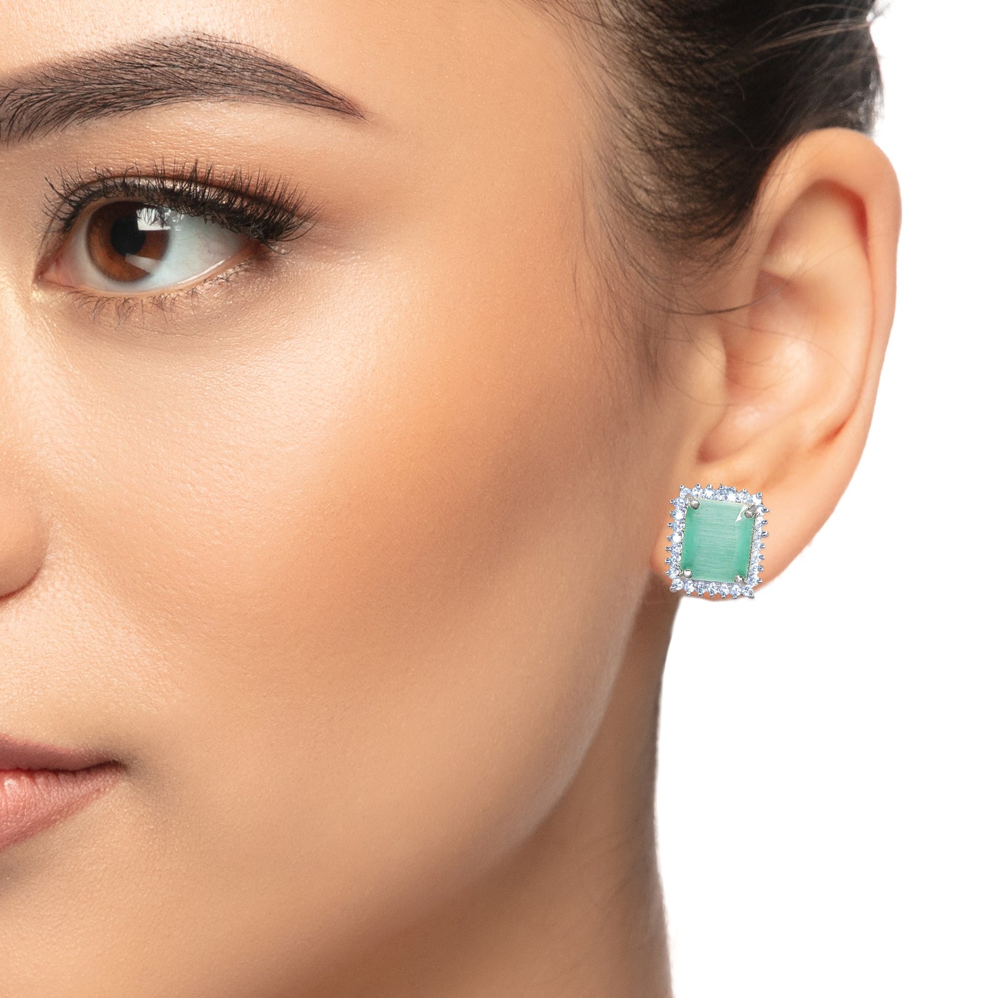 Rhodium Plated Cubic American Diamond CZ Splendid Shimmery Stud Earrings