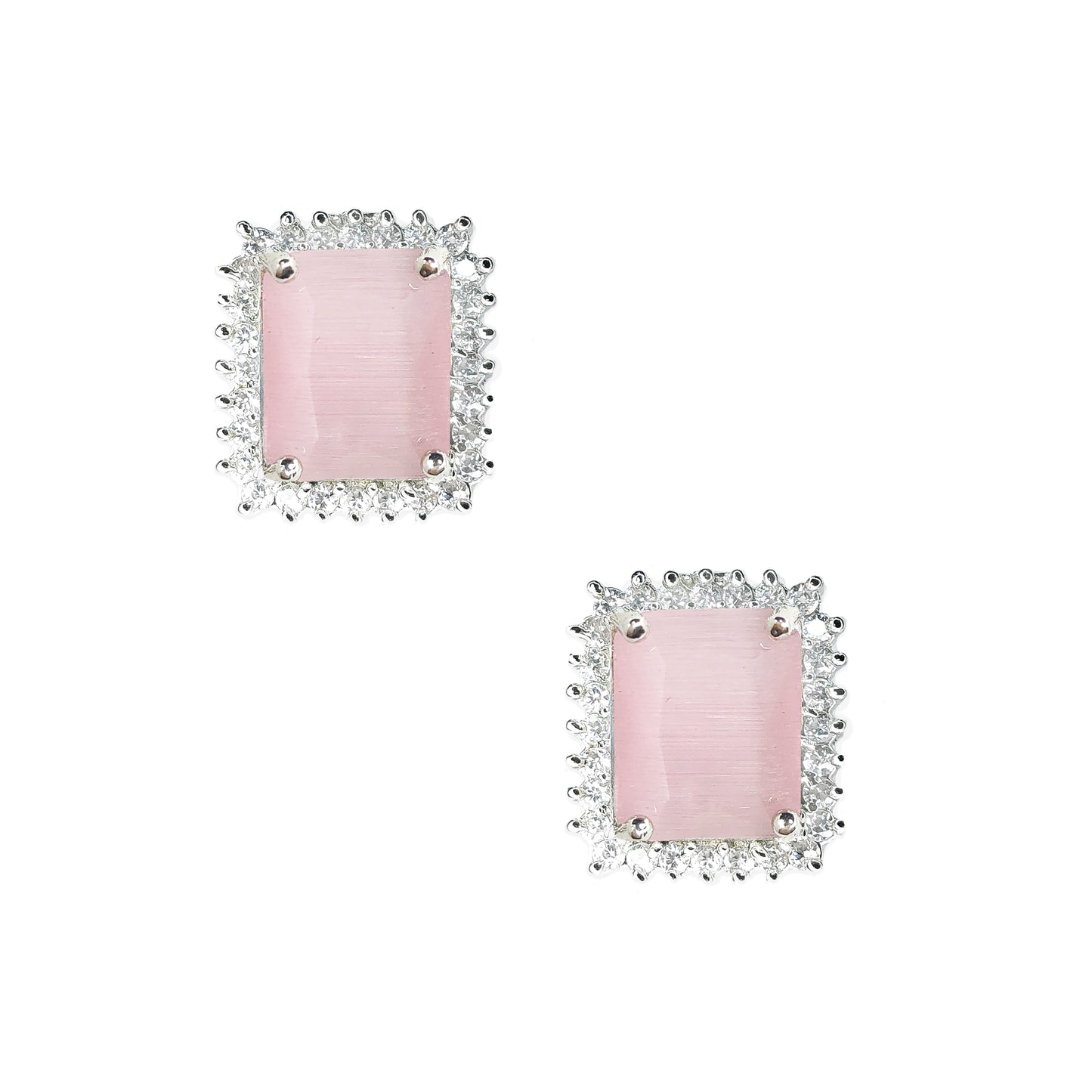 Rhodium Plated Cubic American Diamond CZ Splendid Shimmery Stud Earrings