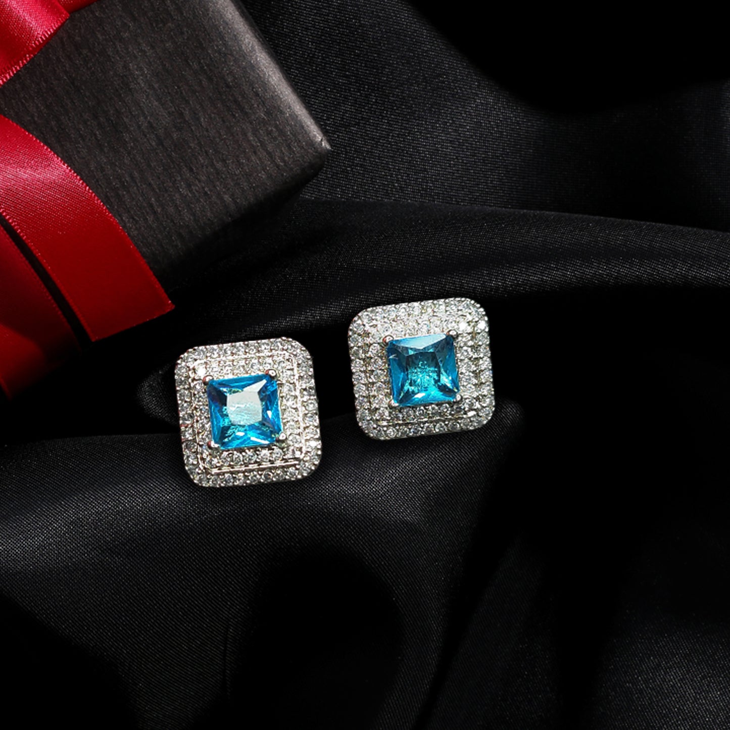 Rhodium Plated American Diamond CZ Stunning Stud Earrings