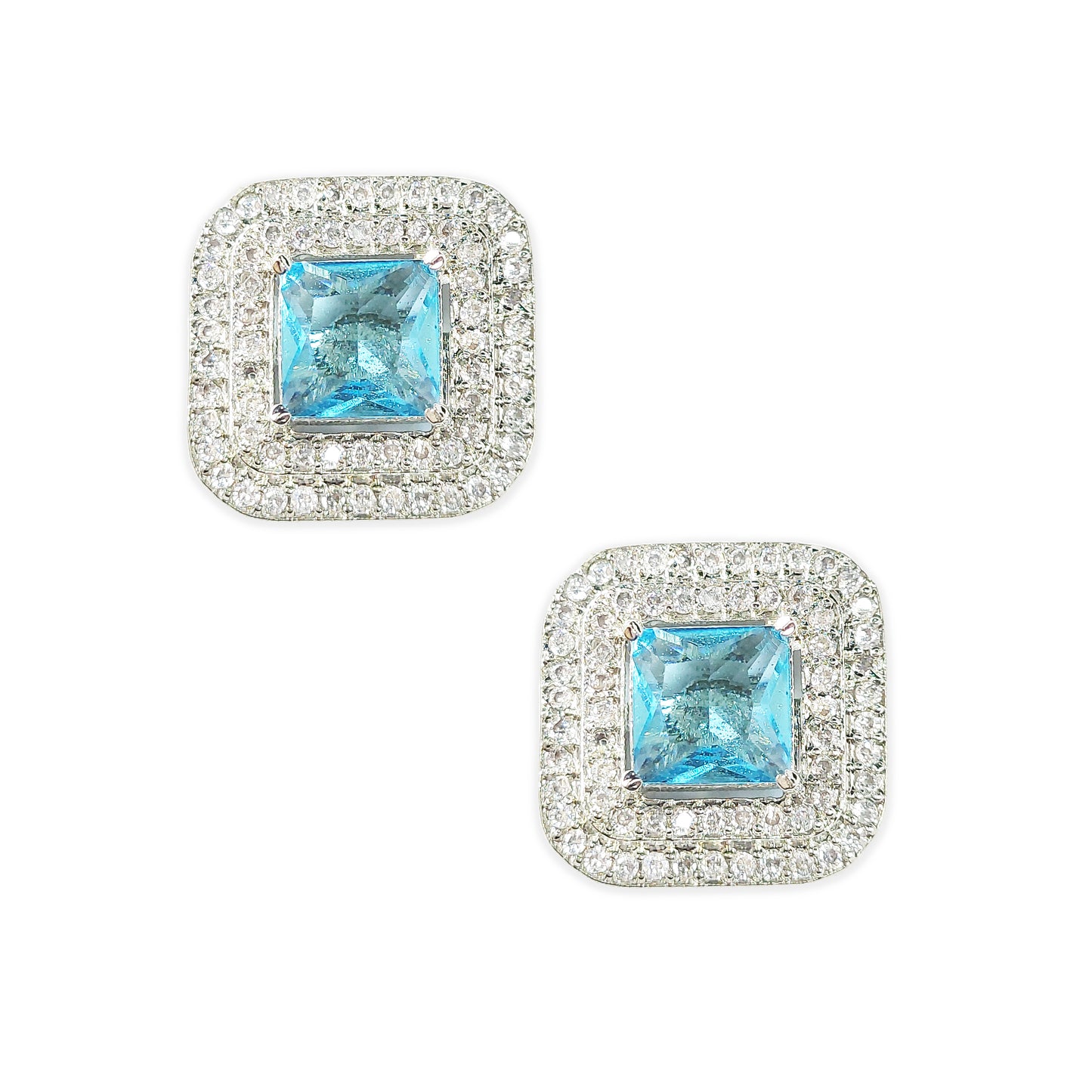 Rhodium Plated American Diamond CZ Stunning Stud Earrings