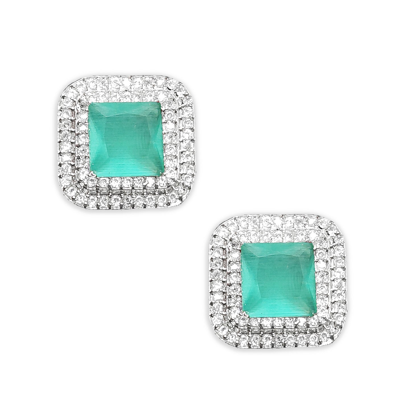Rhodium Plated Cubic American Diamond CZ Splendid Shimmery Stud Earrings