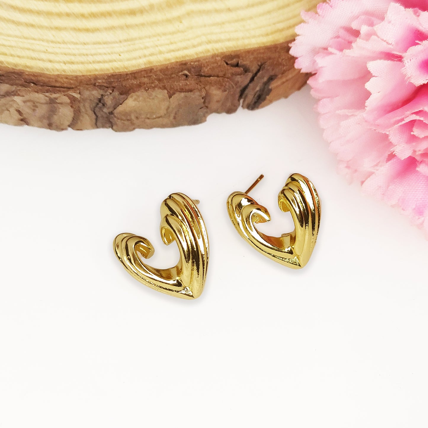 Gold Plated Anti Tarnish Sparkling Heart Shaped Stud Earrings