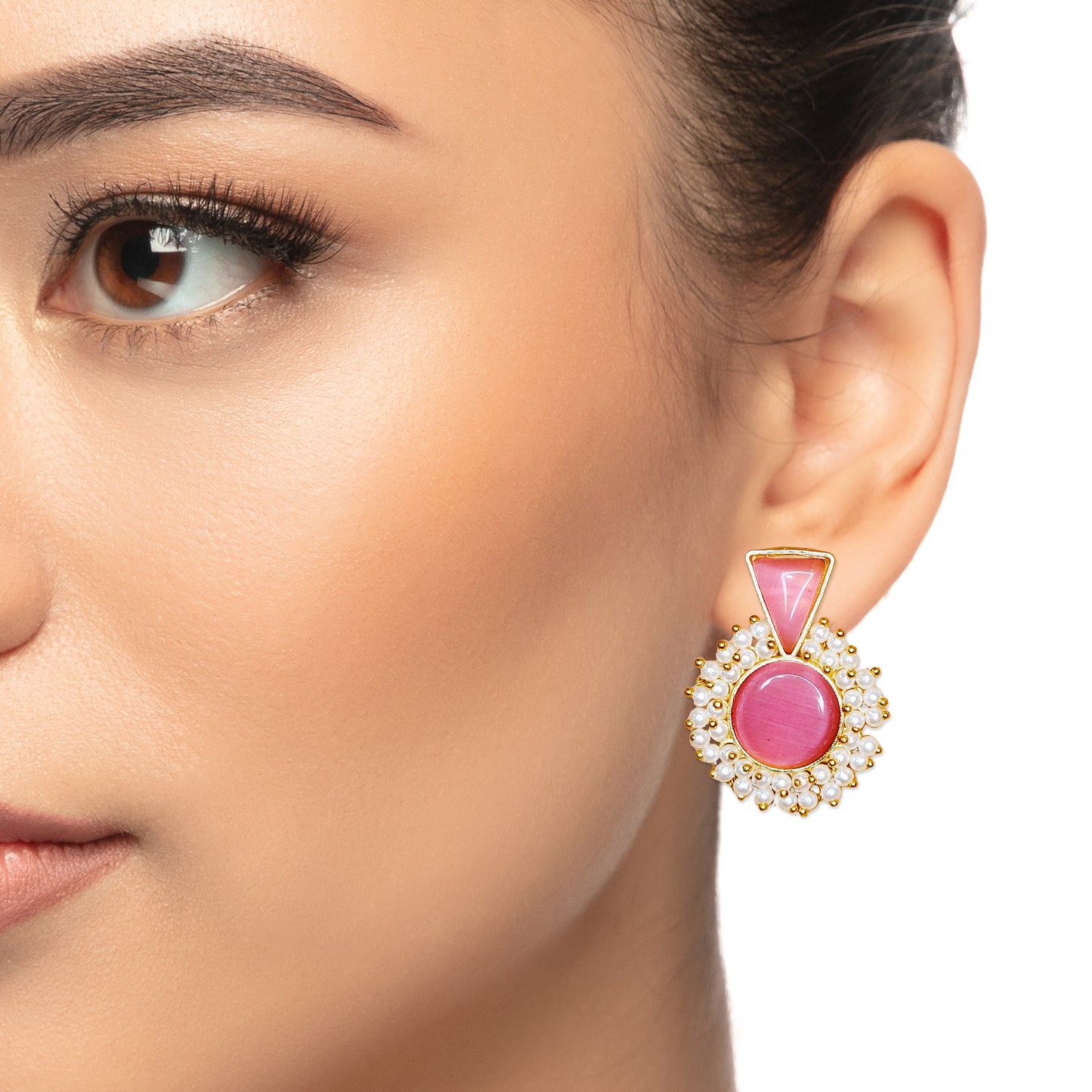 Elegant Gold Plated Monalisa stone with Gajra Moti Work Stud Earrings