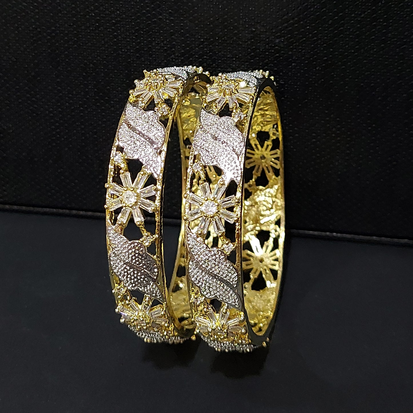 Floral Gold Plated American Diamond Studded Bangles for Women