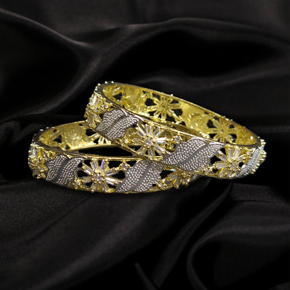 Floral Gold Plated American Diamond Studded Bangles for Women