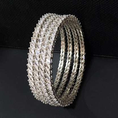 Rhodium Plated CZ Shimmering Bangles with White Stones for Women