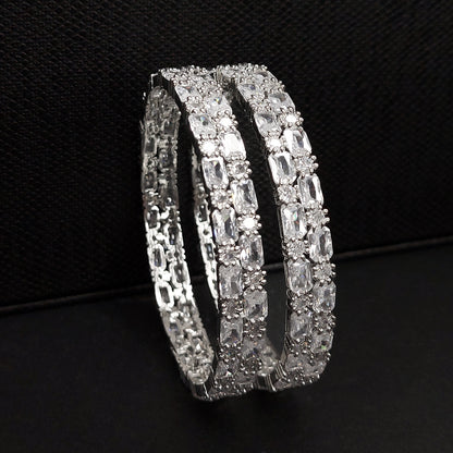 Rhodium Plated CZ Astonishing Bangles with White Stones for Women