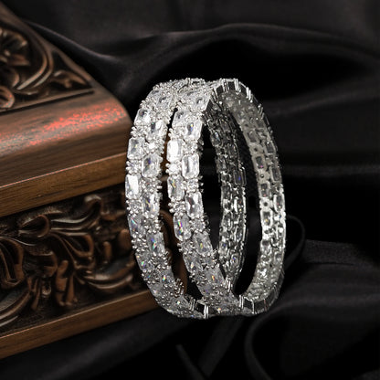 Rhodium Plated CZ Astonishing Bangles with White Stones for Women