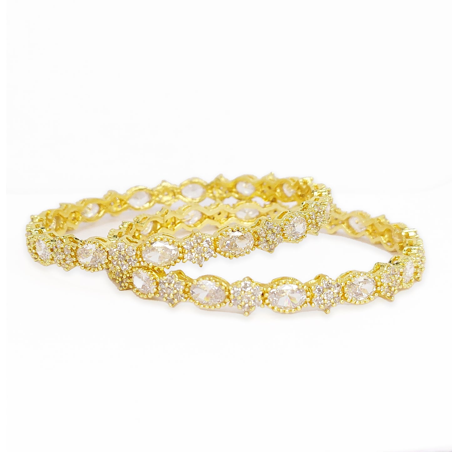 Floral Design American Diamond Studded Gold Plated Bangles for Women