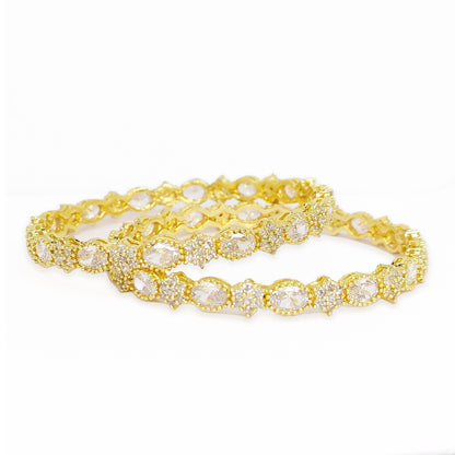 Floral Design American Diamond Studded Gold Plated Bangles for Women