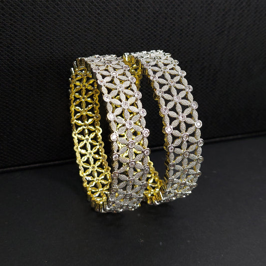 Floral Design American Diamond Gold Plated Bangles for Women