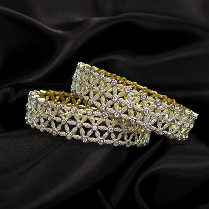 Floral Design American Diamond Gold Plated Bangles for Women