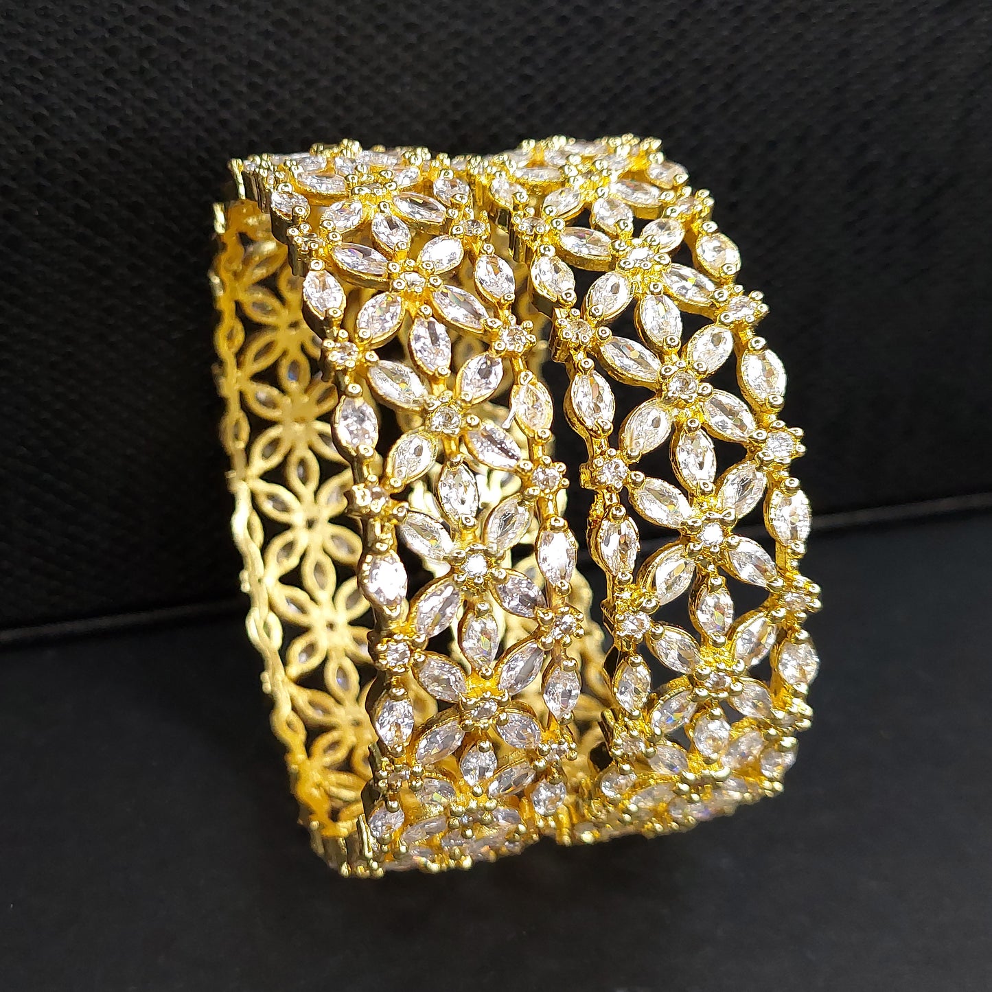 Floral Gold Plated CZ Attractive Designer Bangles for Women