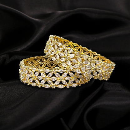 Floral Gold Plated CZ Attractive Designer Bangles for Women