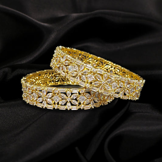 Floral Gold Plated CZ Splendid Designer Bangles for Women