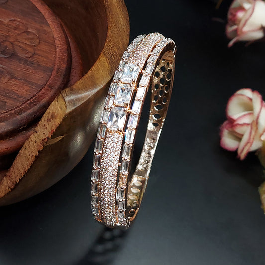 Rose Gold Plated Zircon American Diamond Studded Sparkling Kada Bracelet