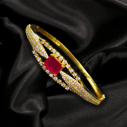 Gold Plated American Diamond and Ruby Studded Bracelet