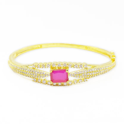 Gold Plated American Diamond and Ruby Studded Bracelet