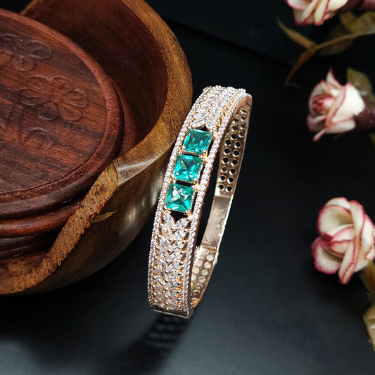 Rose Gold Plated Zircon American Diamond Studded Sparkling Kada Bracelet