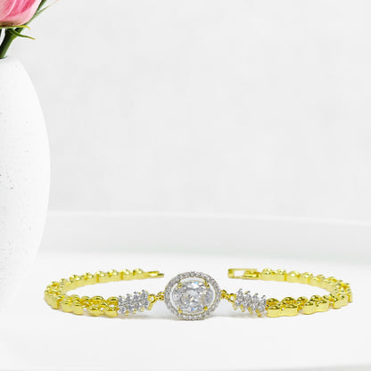 Gold Plated Round Shaped American Diamond Bracelet