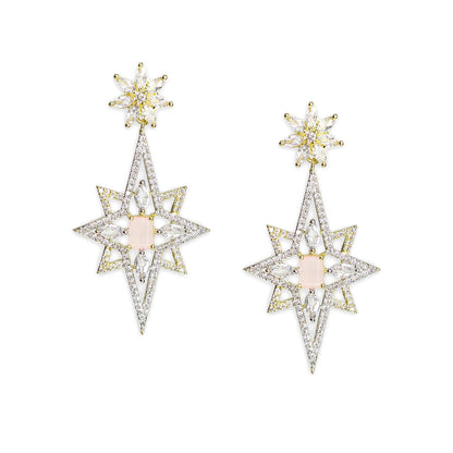 Rhodium Plated American Diamond Dazzling Star Shaped Drop Earrings