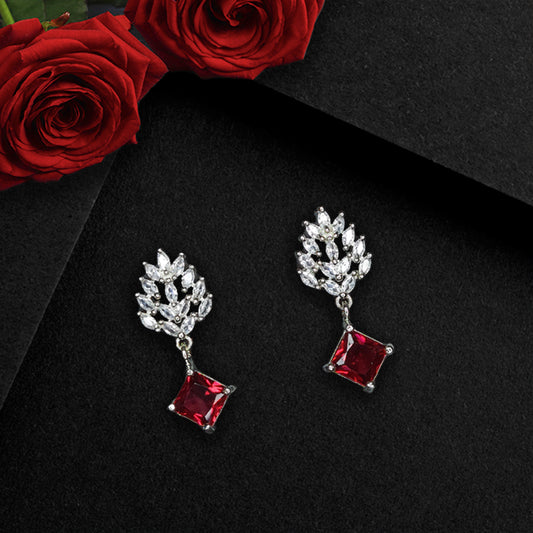 Ruby Red American Diamond Sparkling Shaped Drop Earrings