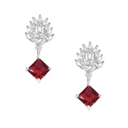 Ruby Red American Diamond Sparkling Shaped Drop Earrings