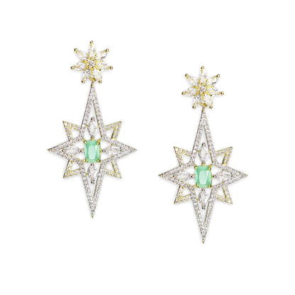 Rhodium Plated American Diamond Dazzling Star Shaped Drop Earrings