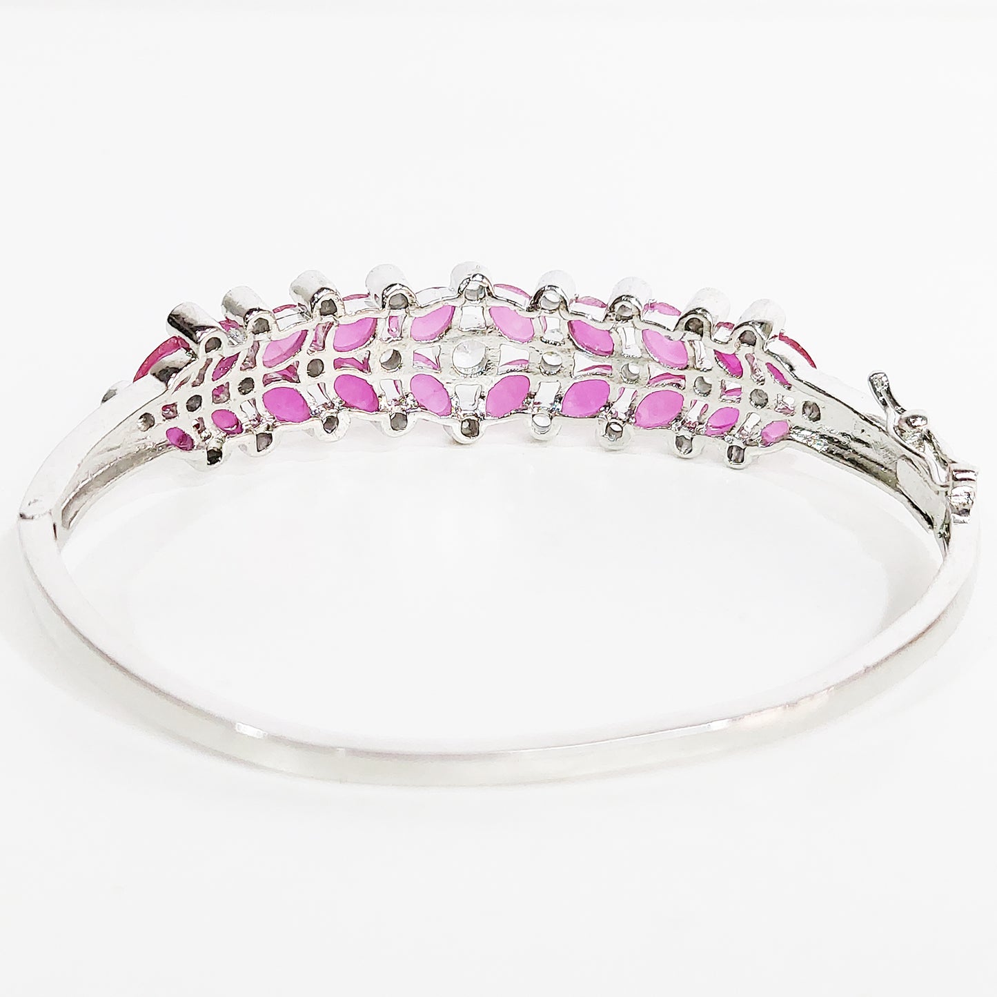 Rhodium Plated CZ Designer Bracelet with Dark Pink Stones for Women