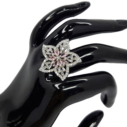 Rhodium Plated CZ Classic Star Floral Shaped Finger Ring for Women