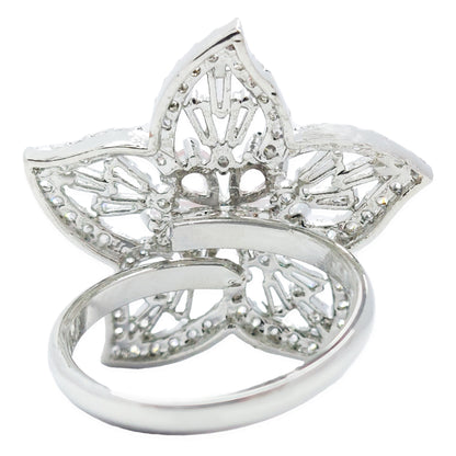 Rhodium Plated CZ Classic Star Floral Shaped Finger Ring for Women