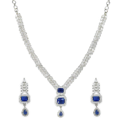 Rhodium Plated Stunning American Diamond Studded Necklace with Earring Jewellery Set